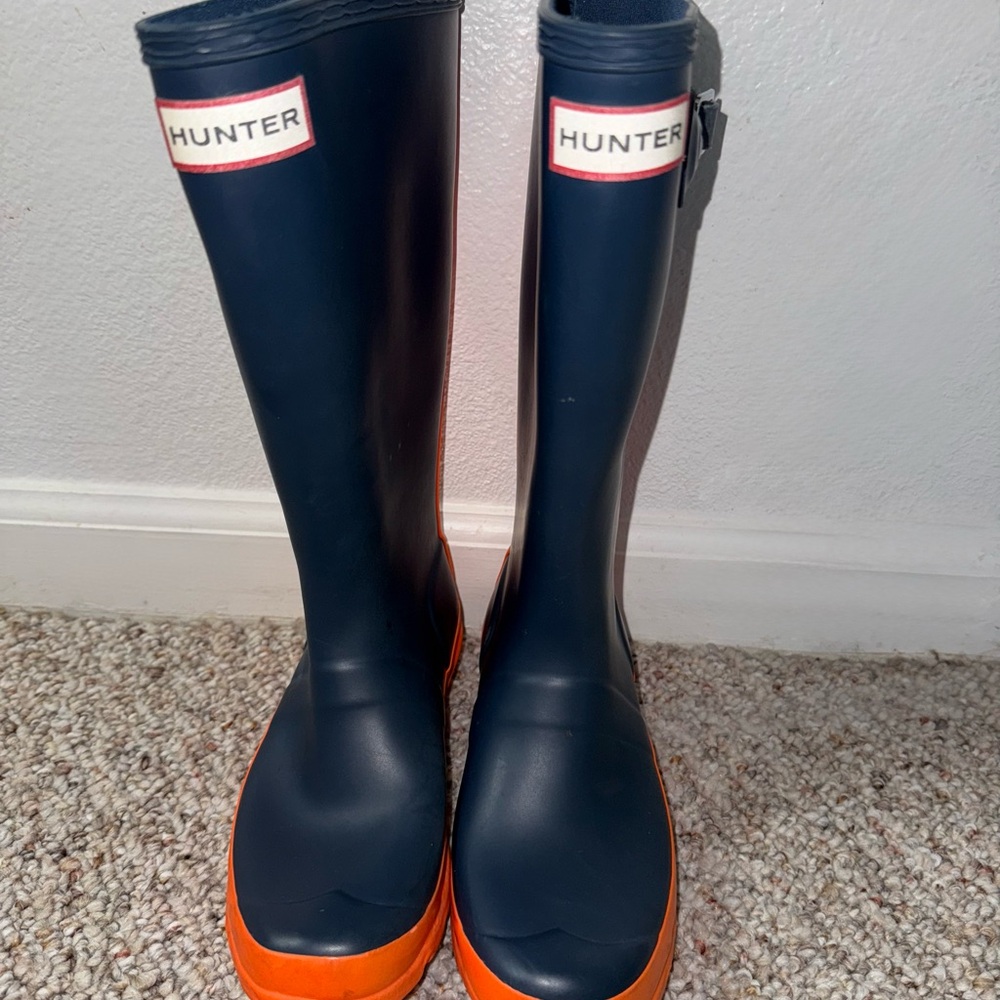 Hunter Dark Blue and Bright Orange Boots